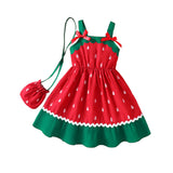 Bow Watermelon Printing Slip Dress + Bag
