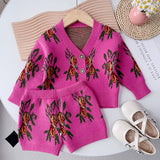 Children's Suit Printed Sweater Cardigan + Shorts