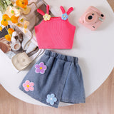 Cute Suspenders Top + Denim Skirt