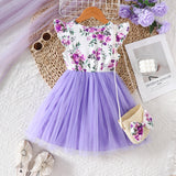 Floral Print Stitching Mesh Dress