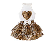 Leopard Print Heart Printing Vest Bow Lace Cake Dress Suit