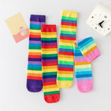 Rainbow striped mid-calf socks and knee socks for children autumn and winter