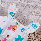 Colorful Flowers Lotus Leaf Skirt Suit