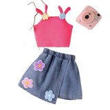 Cute Suspenders Top + Denim Skirt