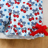 Cherry Printed Suspender Top + Lace Shorts Two-Piece Set