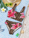 Leopard Print Flower Swimsuit