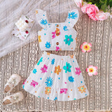 Colorful Flowers Lotus Leaf Skirt Suit