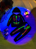 Halloween Bones Luminous Long Sleeve Hooded Top and Trousers Two-Piece Set