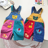 Boy Cartoon Bear Letter Splicing Suspender Shorts