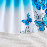 Butterfly Pattern Flounced Sleeve Dress + Belt