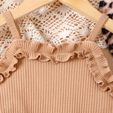 Girls' Lace Stitching Leopard Print Dress + Hat