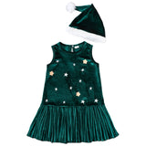 Christmas Star Flower Printed Vest Dress + Christmas Hat