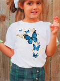 Butterfly Pattern Printed Girls' round Neck Short Sleeve T-shirt