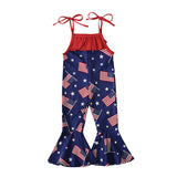 Independence Day Sleeveless Tie-Waist Star Print Flared Jumpsuit