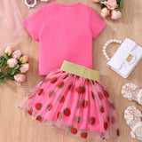 Short Sleeve Strawberry Mesh Skirt Suit