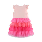 Short-sleeved summer dress with cartoon appliqué round neck, cute princess dress for girls