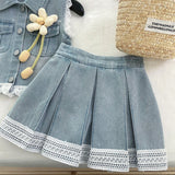 Little Girl's Fashionable Lace Vest Sleeveless Two-Piece Suit