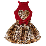 Heart Leopard Print Halter Top + Leopard Print Cake Skirt Set