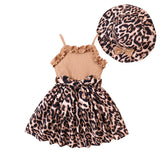 Girls' Lace Stitching Leopard Print Dress + Hat