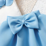 Three-Dimensional Flower Short Sleeve + Bow Pettiskirt