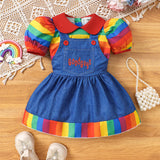 Halloween Rainbow Striped Shirt Suspender Skirt Two-Piece Set