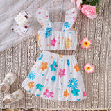 Colorful Flowers Lotus Leaf Skirt Suit