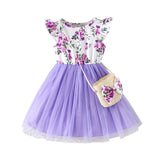 Floral Print Stitching Mesh Dress