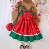 Bow Watermelon Printing Slip Dress + Bag