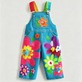 Lucky sale-Children's Colorful Oil Painting-Style Floral Overalls