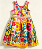 Lucky sale-Colorful cartoon-style dress for children featuring a Monet garden print.