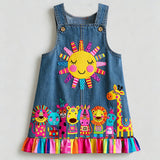 Lucky sale-Children's Cartoon Sun & Colorful Tree Dress with Irregular Hem