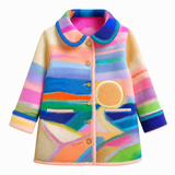 Lucky Sale-Children's colorful, irregularly color-blocked jacket with a sun motif.