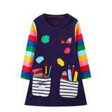 Pocket Embroidery Long Sleeve Dress