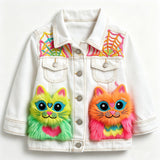 Lucky Sale-Children's white jacket with colorful cat and spiderweb print