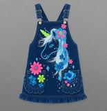 Lucky sale-Children's Blue Whimsical Floral Unicorn Pinafore Dress