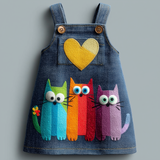 Lucky Sale-Children's colorful cartoon three cats heart pattern dress