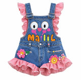 Lucky sale-Children's Ruffled-Trim Overalls with Large Floral Pattern