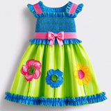 Lucky sale-Children's dress with bow and cartoon flower pattern