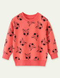 Cat Floral Print Long Sleeve Pullover