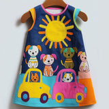 Lucky sale-Dress featuring colorful little animals driving under the sun