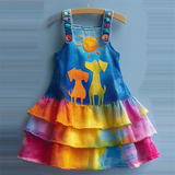 Lucky Sale-Children's colorful and cute puppy looking at the sun colorful skirt dress