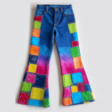 Lucky sale-Children's pants featuring a gradient-colored cartoon Tetris pattern.