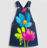 Lucky sale-Children's Floral Pinafore Dress in a Colorful Oil Painting Style