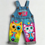 Lucky sale-Children's Colorful Cartoon Cat-Print Overalls