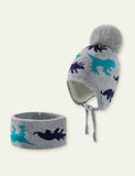 Dinosaur Jacquard Woolen Hat + Scarf Set