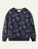 Dinosaur Line Printing Crew Neck Pullover Sweatshirt