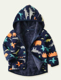 Dinosaur Pattern Polar Fleece Hooded Jacket - CCMOM
