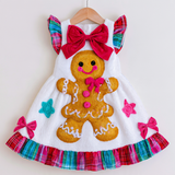 Lucky Sale-Children's Colorful Gingerbread Man Bow Dress
