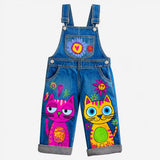 Lucky Sale-Colorful Cartoon Sun & Cat Print Overalls for Kids