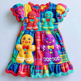Lucky sale-Children's Colorful Gingerbread Man Plaid Dress